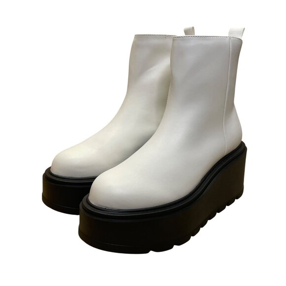 BP Women’s Ivory White PU Leather Platform Chunky Milo Ankle Boots 6.5M - Picture 3 of 10